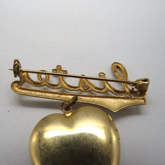 Vintage Sister Brooch Gold Tone Niagara Falls Hanging Heart Locket Pin - Picture 5 of 8
